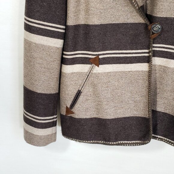 Vintage Blue Family Benetton Brown Striped Long Sleeve Jacket Size Large - Picture 4 of 7